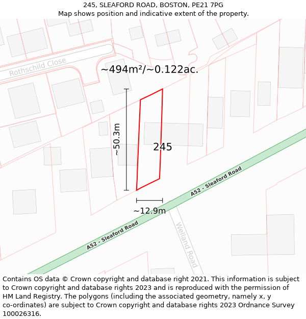 245, SLEAFORD ROAD, BOSTON, PE21 7PG: Plot and title map