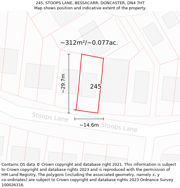 245, STOOPS LANE, BESSACARR, DONCASTER, DN4 7HT: Plot and title map