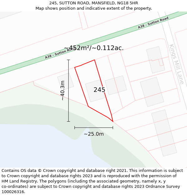 245, SUTTON ROAD, MANSFIELD, NG18 5HR: Plot and title map