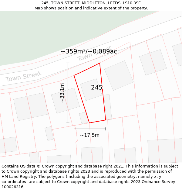 245, TOWN STREET, MIDDLETON, LEEDS, LS10 3SE: Plot and title map