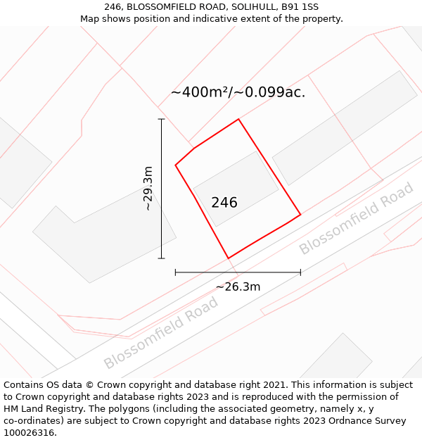 246, BLOSSOMFIELD ROAD, SOLIHULL, B91 1SS: Plot and title map