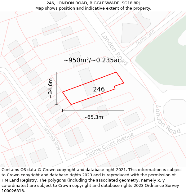 246, LONDON ROAD, BIGGLESWADE, SG18 8PJ: Plot and title map