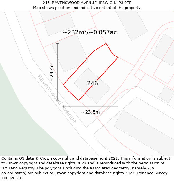246, RAVENSWOOD AVENUE, IPSWICH, IP3 9TR: Plot and title map