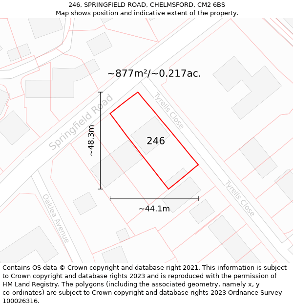 246, SPRINGFIELD ROAD, CHELMSFORD, CM2 6BS: Plot and title map
