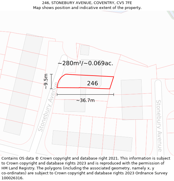 246, STONEBURY AVENUE, COVENTRY, CV5 7FE: Plot and title map