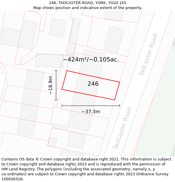 246, TADCASTER ROAD, YORK, YO24 1ES: Plot and title map