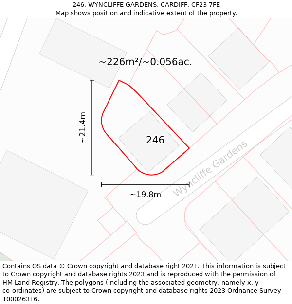 246, WYNCLIFFE GARDENS, CARDIFF, CF23 7FE: Plot and title map