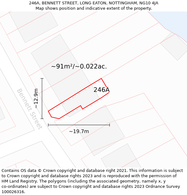 246A, BENNETT STREET, LONG EATON, NOTTINGHAM, NG10 4JA: Plot and title map