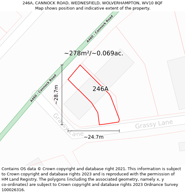 246A, CANNOCK ROAD, WEDNESFIELD, WOLVERHAMPTON, WV10 8QF: Plot and title map