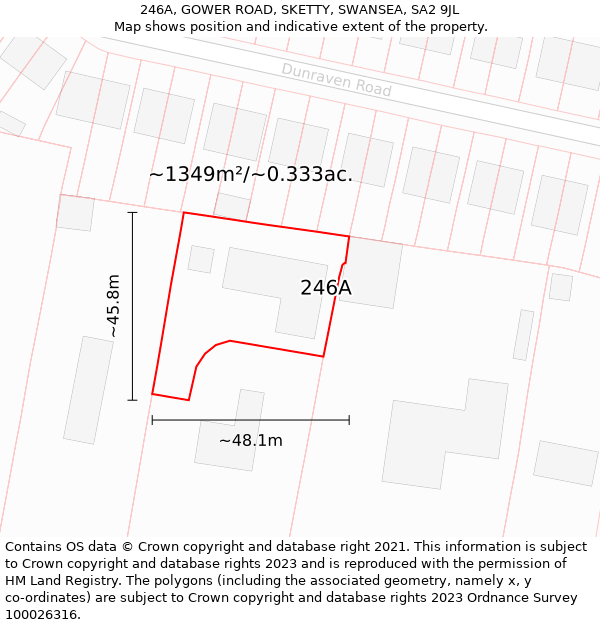 246A, GOWER ROAD, SKETTY, SWANSEA, SA2 9JL: Plot and title map