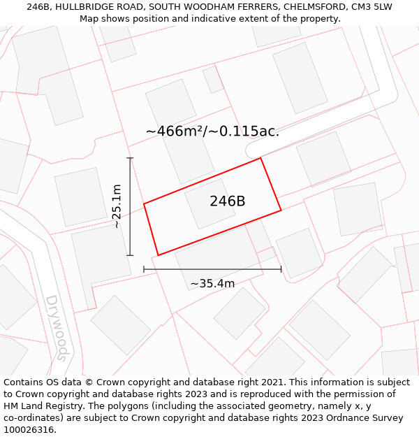 246B, HULLBRIDGE ROAD, SOUTH WOODHAM FERRERS, CHELMSFORD, CM3 5LW: Plot and title map