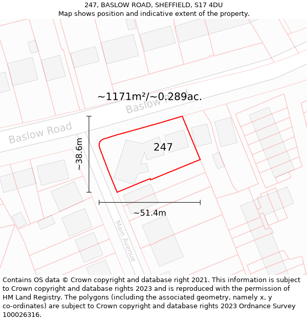 247, BASLOW ROAD, SHEFFIELD, S17 4DU: Plot and title map