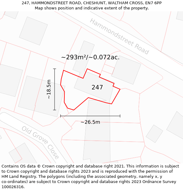 247, HAMMONDSTREET ROAD, CHESHUNT, WALTHAM CROSS, EN7 6PP: Plot and title map