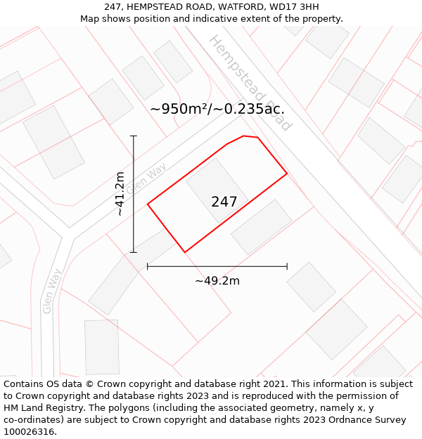 247, HEMPSTEAD ROAD, WATFORD, WD17 3HH: Plot and title map