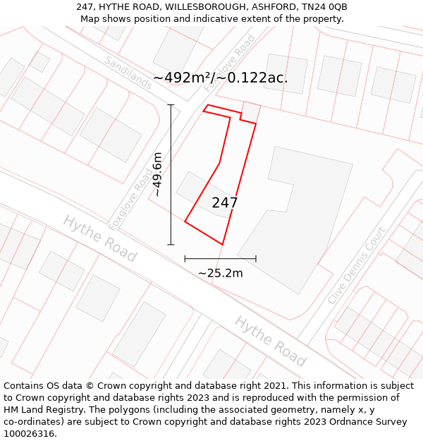 247, HYTHE ROAD, WILLESBOROUGH, ASHFORD, TN24 0QB: Plot and title map