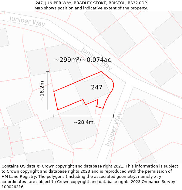 247, JUNIPER WAY, BRADLEY STOKE, BRISTOL, BS32 0DP: Plot and title map