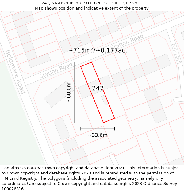 247, STATION ROAD, SUTTON COLDFIELD, B73 5LH: Plot and title map