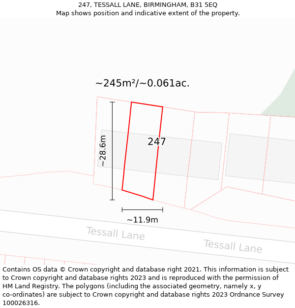 247, TESSALL LANE, BIRMINGHAM, B31 5EQ: Plot and title map