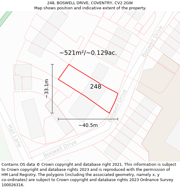 248, BOSWELL DRIVE, COVENTRY, CV2 2GW: Plot and title map