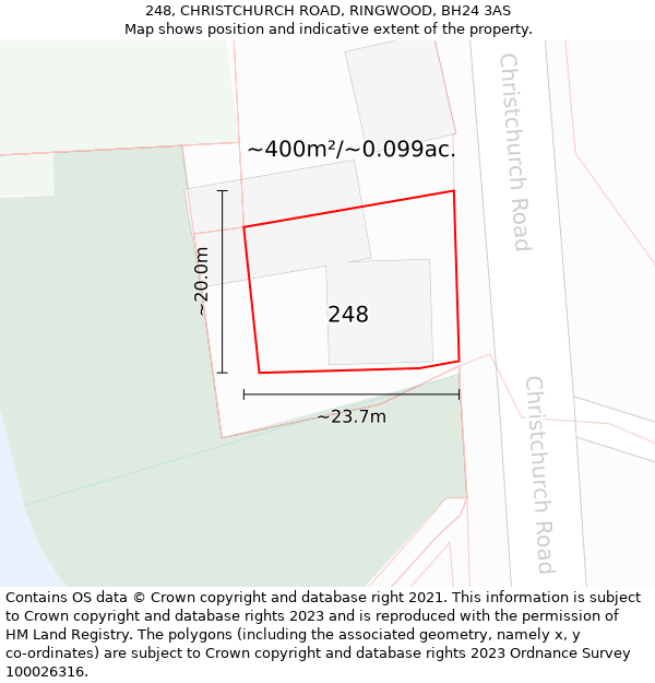 248, CHRISTCHURCH ROAD, RINGWOOD, BH24 3AS: Plot and title map