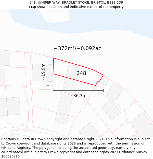 248, JUNIPER WAY, BRADLEY STOKE, BRISTOL, BS32 0DR: Plot and title map