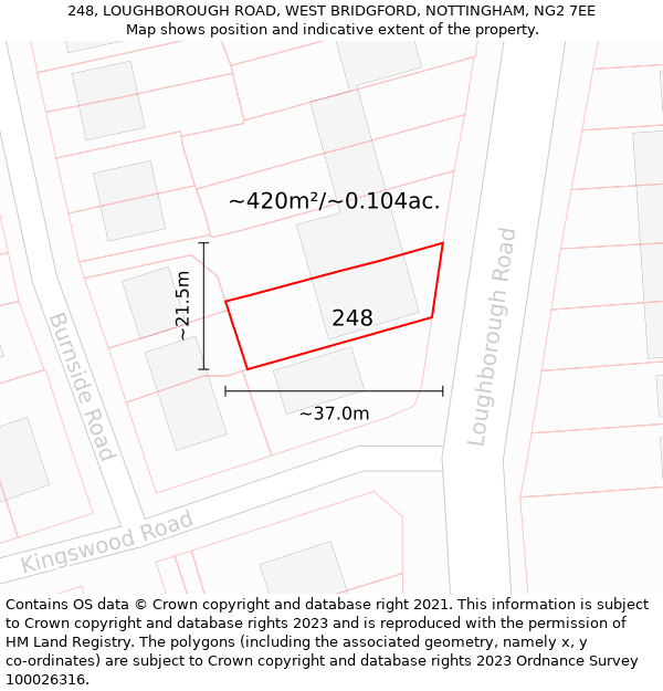 248, LOUGHBOROUGH ROAD, WEST BRIDGFORD, NOTTINGHAM, NG2 7EE: Plot and title map