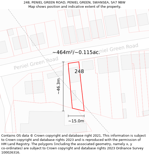 248, PENIEL GREEN ROAD, PENIEL GREEN, SWANSEA, SA7 9BW: Plot and title map