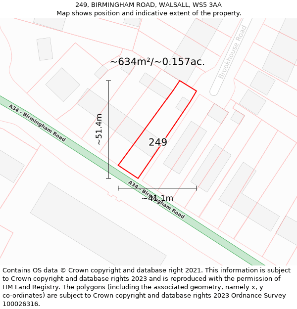249, BIRMINGHAM ROAD, WALSALL, WS5 3AA: Plot and title map