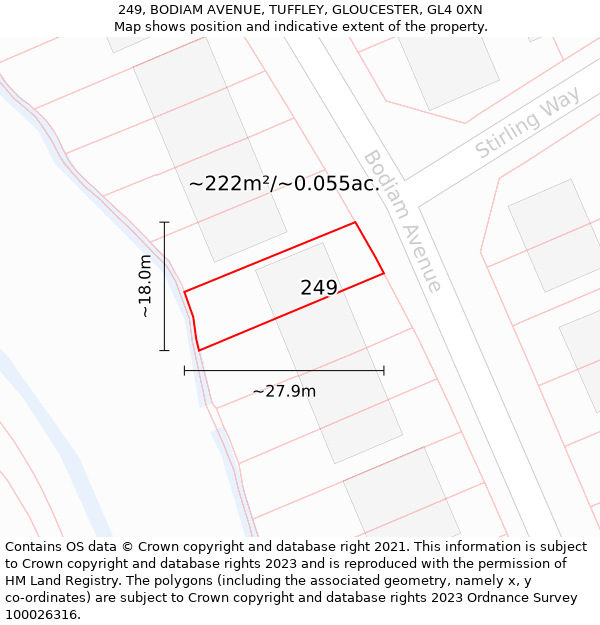 249, BODIAM AVENUE, TUFFLEY, GLOUCESTER, GL4 0XN: Plot and title map