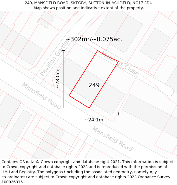 249, MANSFIELD ROAD, SKEGBY, SUTTON-IN-ASHFIELD, NG17 3DU: Plot and title map