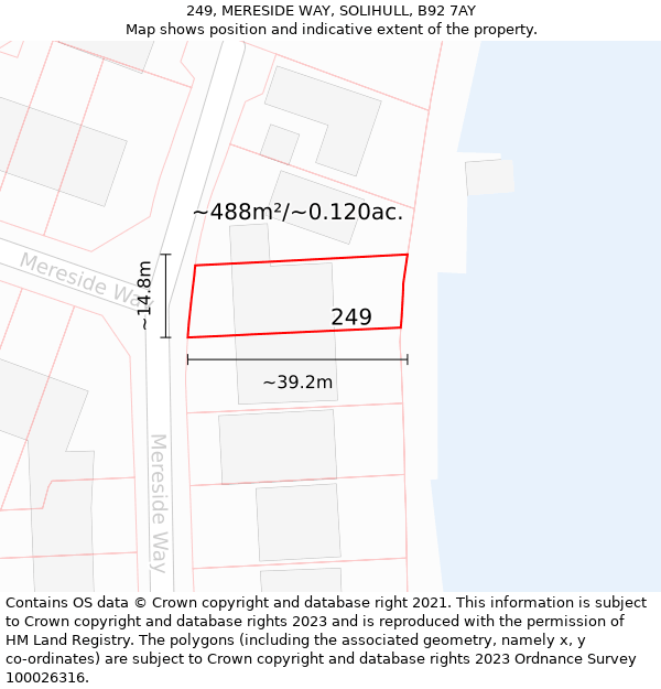 249, MERESIDE WAY, SOLIHULL, B92 7AY: Plot and title map