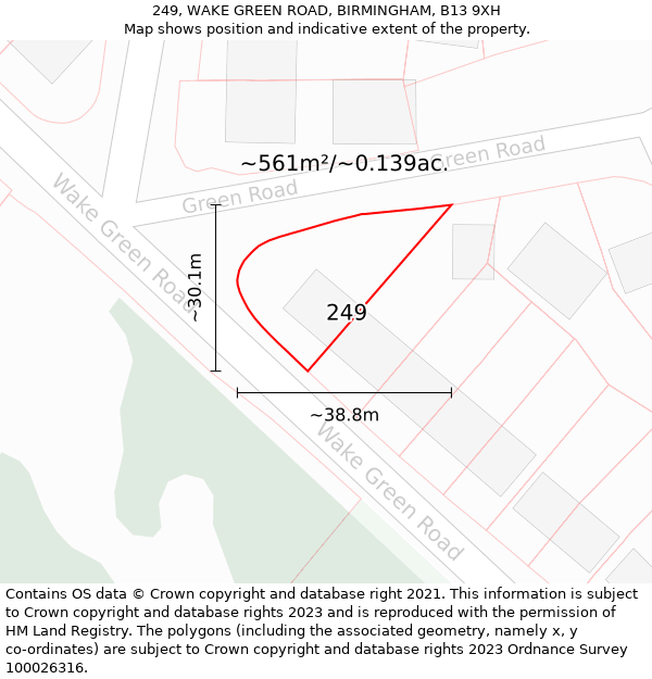 249, WAKE GREEN ROAD, BIRMINGHAM, B13 9XH: Plot and title map