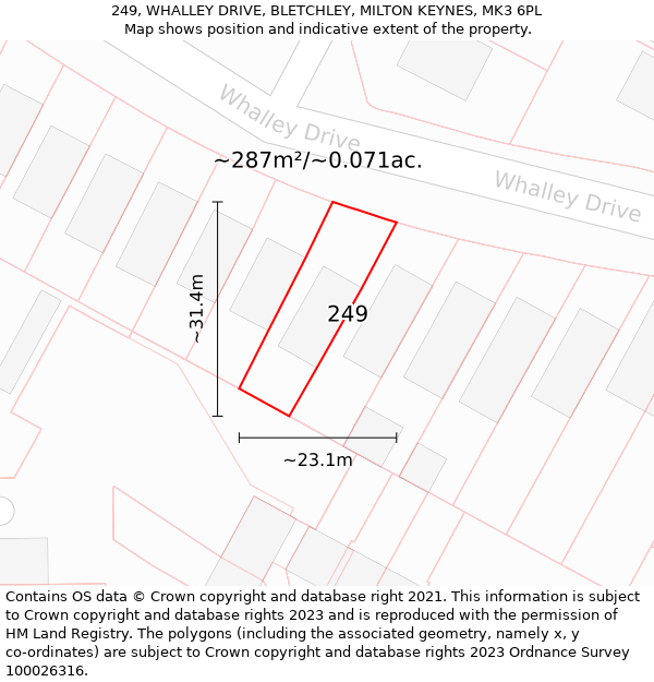 249, WHALLEY DRIVE, BLETCHLEY, MILTON KEYNES, MK3 6PL: Plot and title map