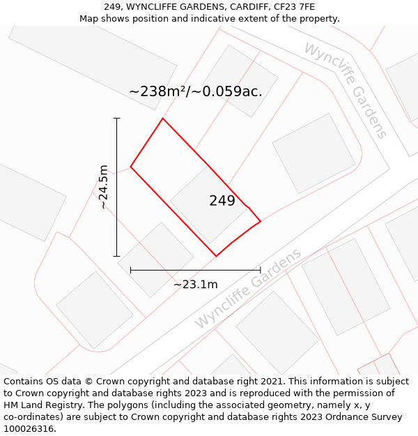 249, WYNCLIFFE GARDENS, CARDIFF, CF23 7FE: Plot and title map
