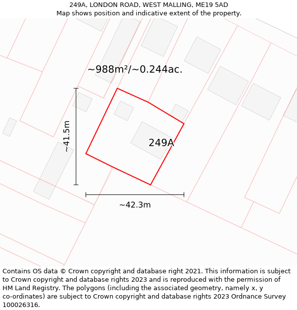 249A, LONDON ROAD, WEST MALLING, ME19 5AD: Plot and title map