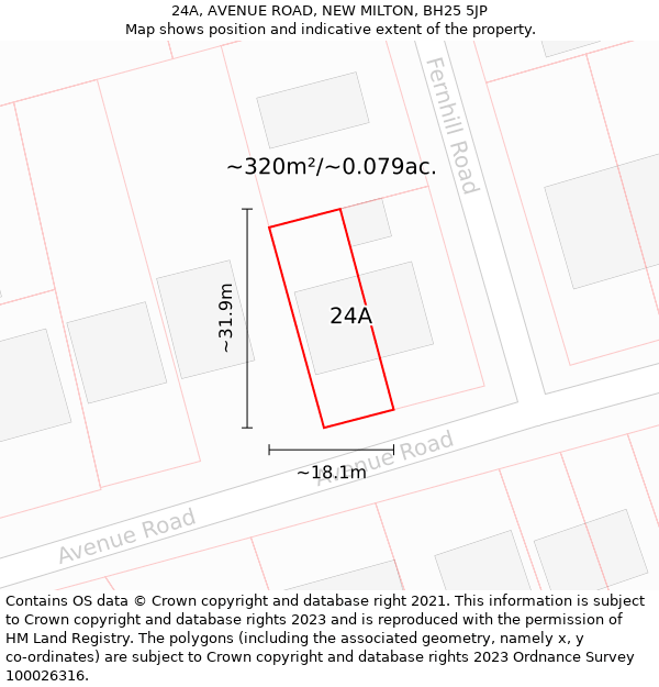 24A, AVENUE ROAD, NEW MILTON, BH25 5JP: Plot and title map