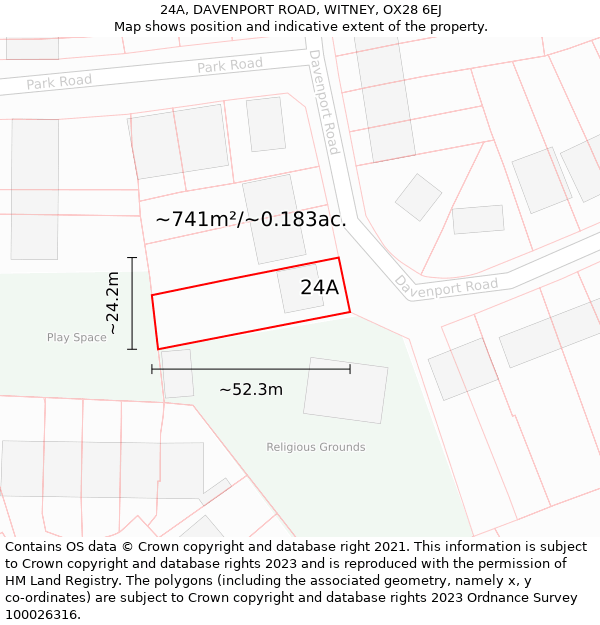 24A, DAVENPORT ROAD, WITNEY, OX28 6EJ: Plot and title map