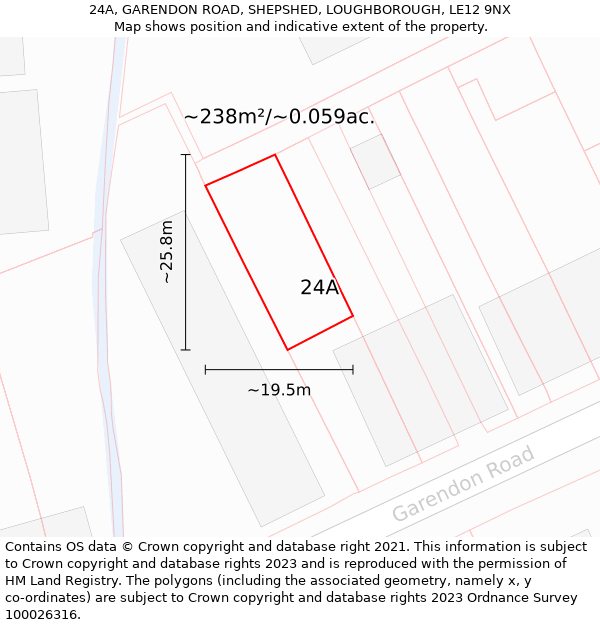 24A, GARENDON ROAD, SHEPSHED, LOUGHBOROUGH, LE12 9NX: Plot and title map