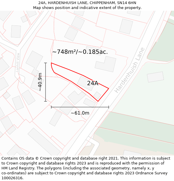 24A, HARDENHUISH LANE, CHIPPENHAM, SN14 6HN: Plot and title map