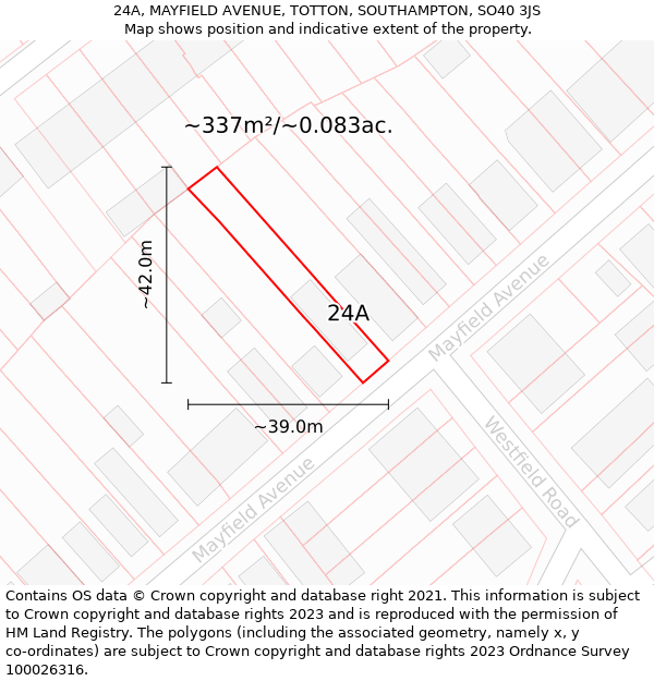 24A, MAYFIELD AVENUE, TOTTON, SOUTHAMPTON, SO40 3JS: Plot and title map