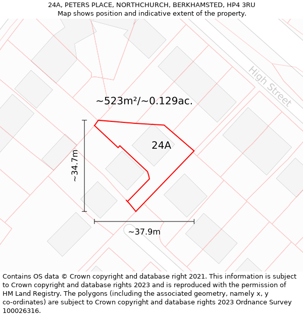 24A, PETERS PLACE, NORTHCHURCH, BERKHAMSTED, HP4 3RU: Plot and title map