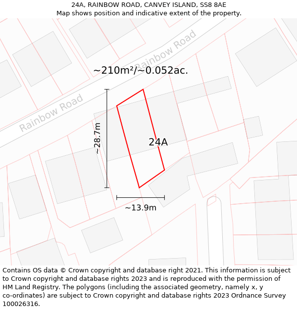 24A, RAINBOW ROAD, CANVEY ISLAND, SS8 8AE: Plot and title map