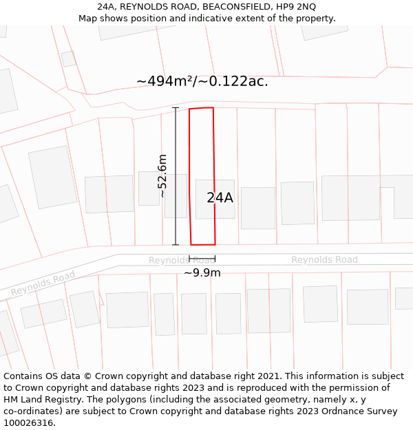 24A, REYNOLDS ROAD, BEACONSFIELD, HP9 2NQ: Plot and title map