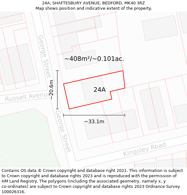 24A, SHAFTESBURY AVENUE, BEDFORD, MK40 3RZ: Plot and title map