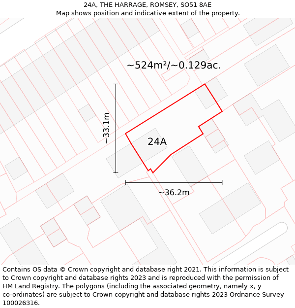 24A, THE HARRAGE, ROMSEY, SO51 8AE: Plot and title map