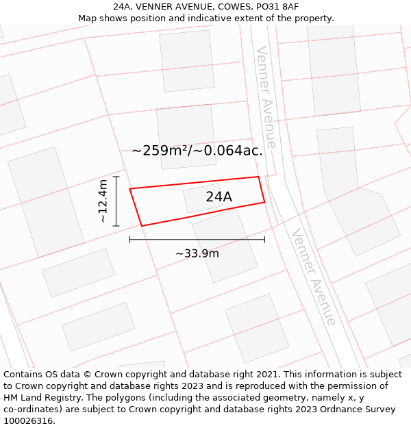 24A, VENNER AVENUE, COWES, PO31 8AF: Plot and title map