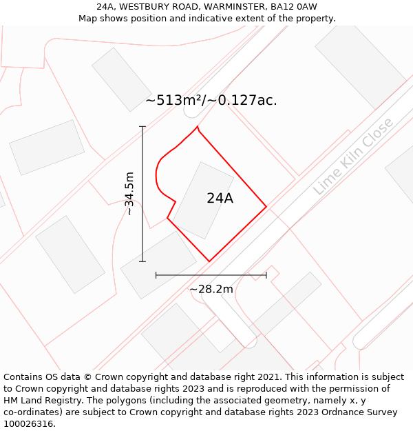 24A, WESTBURY ROAD, WARMINSTER, BA12 0AW: Plot and title map