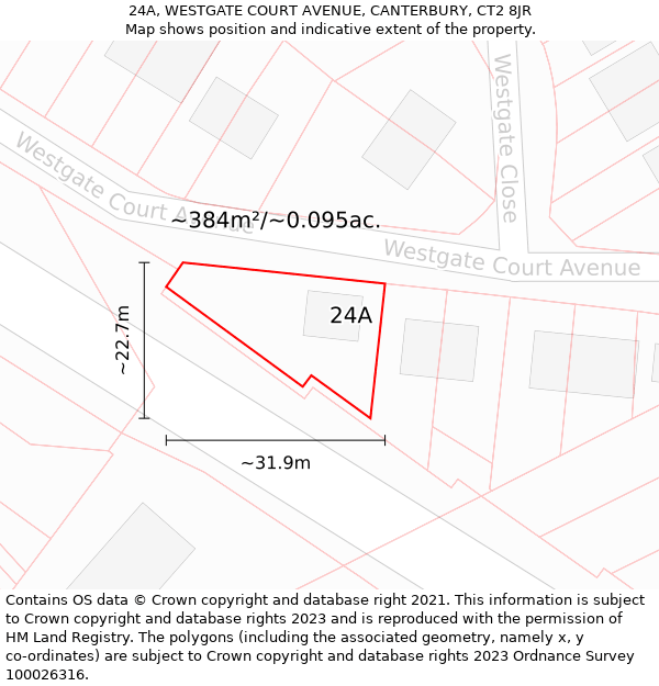 24A, WESTGATE COURT AVENUE, CANTERBURY, CT2 8JR: Plot and title map