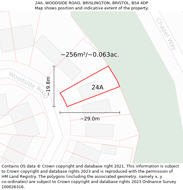24A, WOODSIDE ROAD, BRISLINGTON, BRISTOL, BS4 4DP: Plot and title map