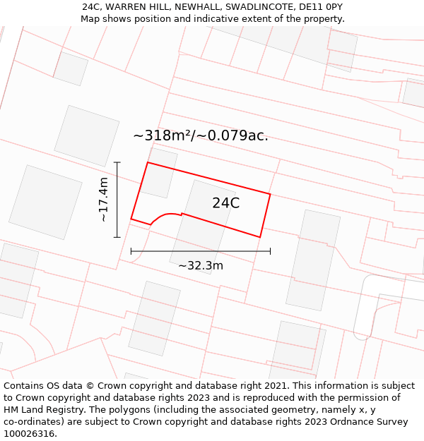 24C, WARREN HILL, NEWHALL, SWADLINCOTE, DE11 0PY: Plot and title map